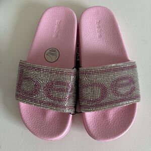 Bebe Girl's Pink Embellished Rhinestones Pink Slides L (2/3)